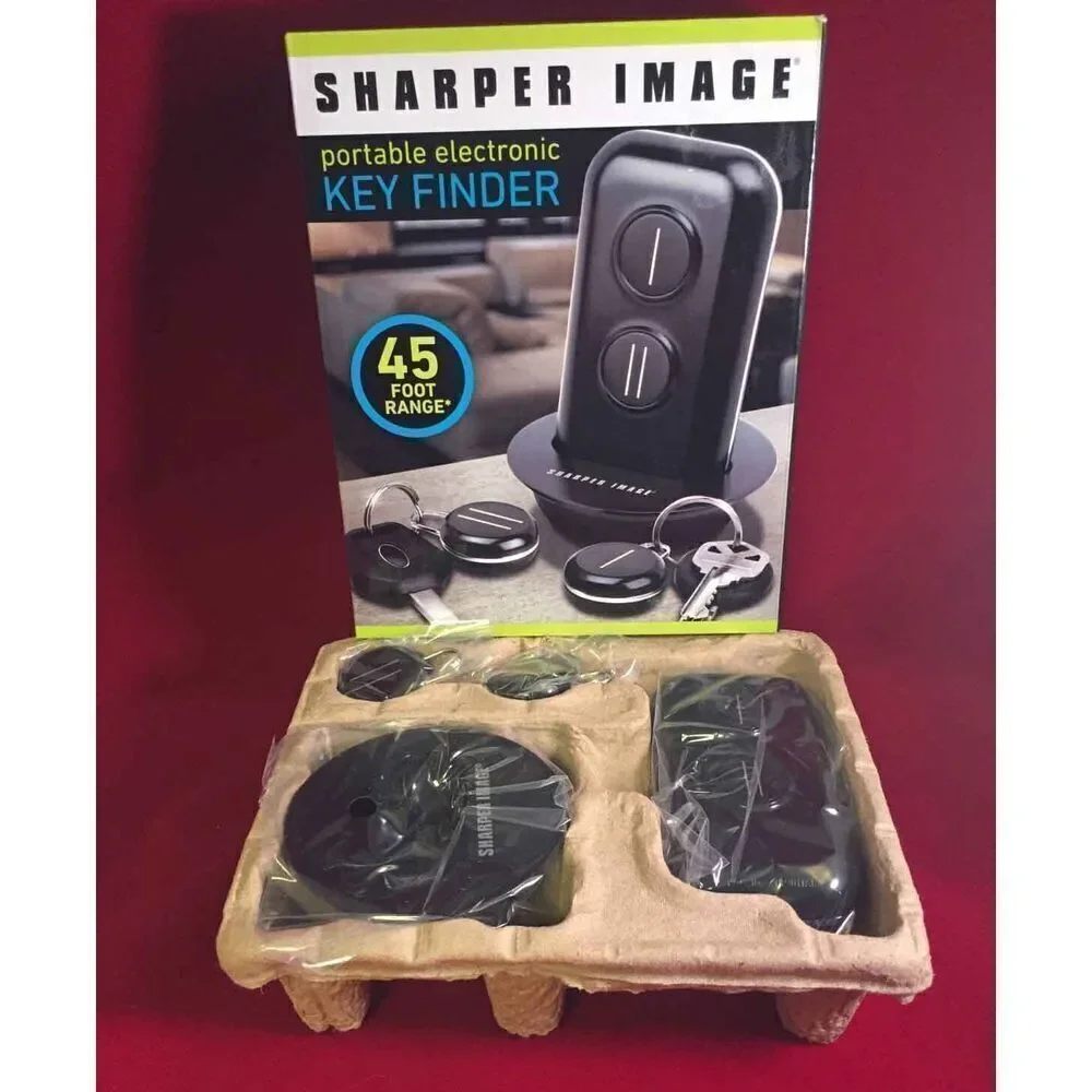 NEW Sharper Image Portable Electronic Key Finder Two (2) Fobs 45' Range Wireless